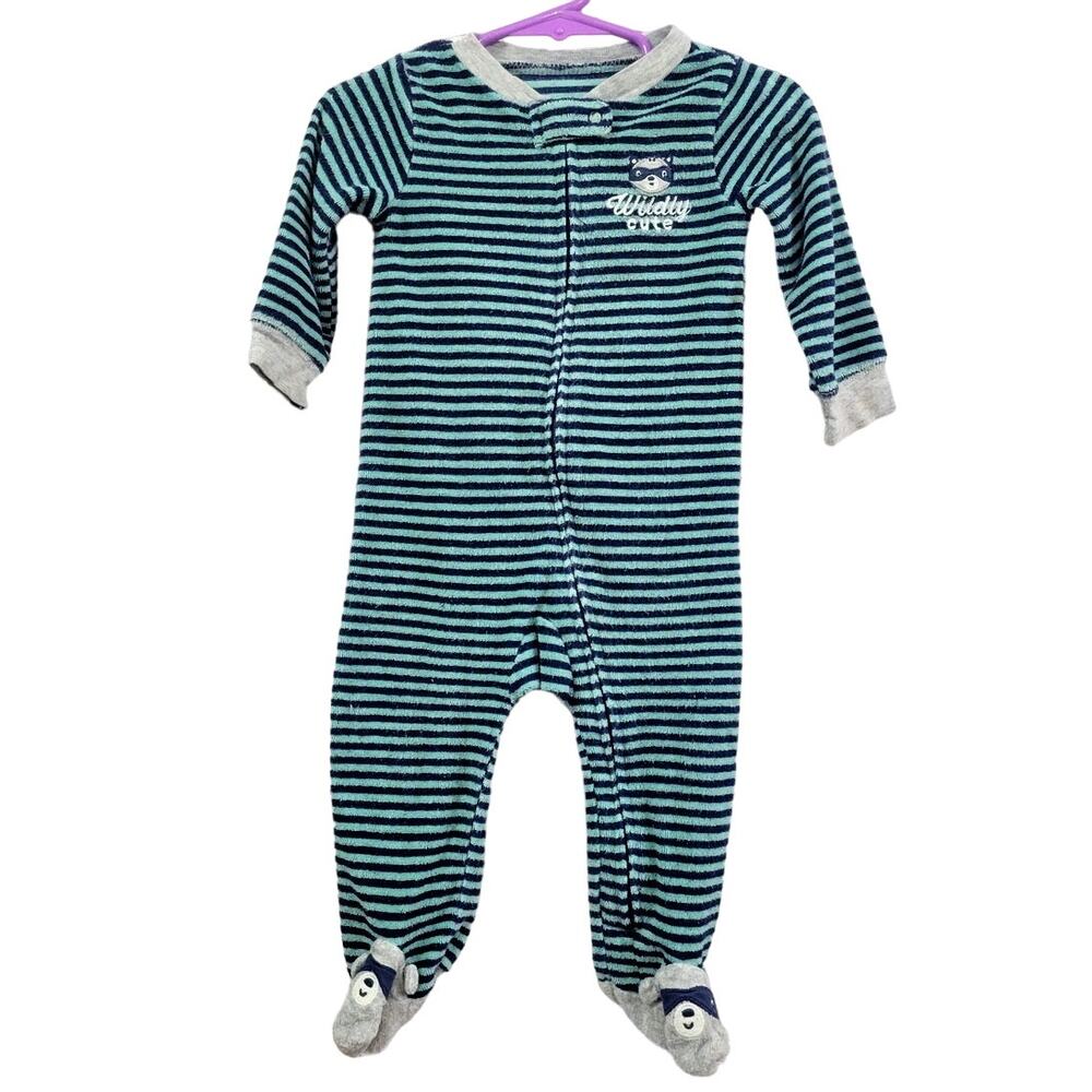 Carter’s Boy Striped Raccoon Zip Terry‎ Footed Sleep & Play One-Piece 9 month